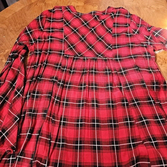 Lola P. Women’s L Boho Peasant Plaid Lace Trimmed Bell Sleeve Tunic Relaxed NWT - Picture 14 of 14